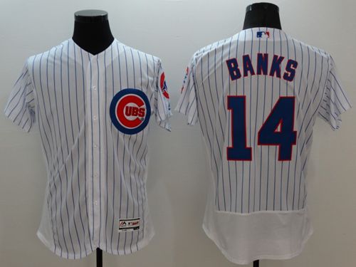 Cubs #14 Ernie Banks White Flexbase Authentic Collection Stitched MLB Jersey - Click Image to Close